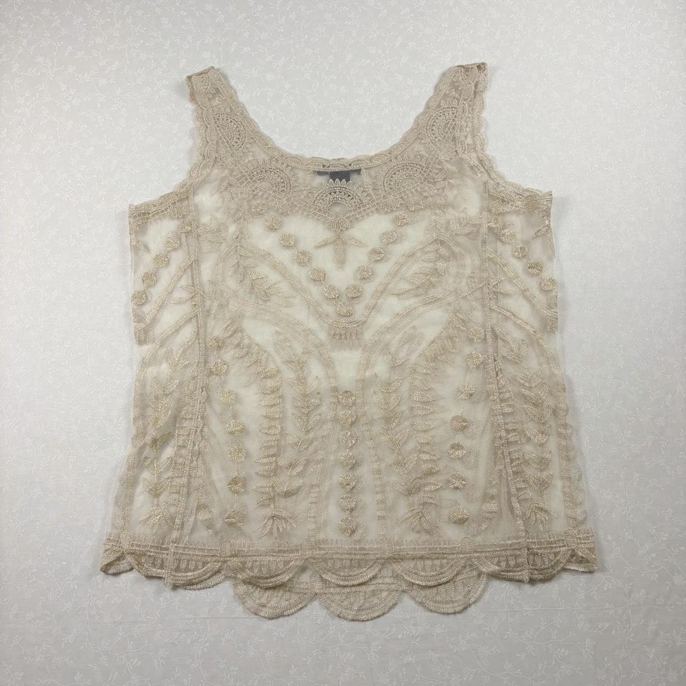 2000's Cream Oversized Mesh Boho Top — Size S